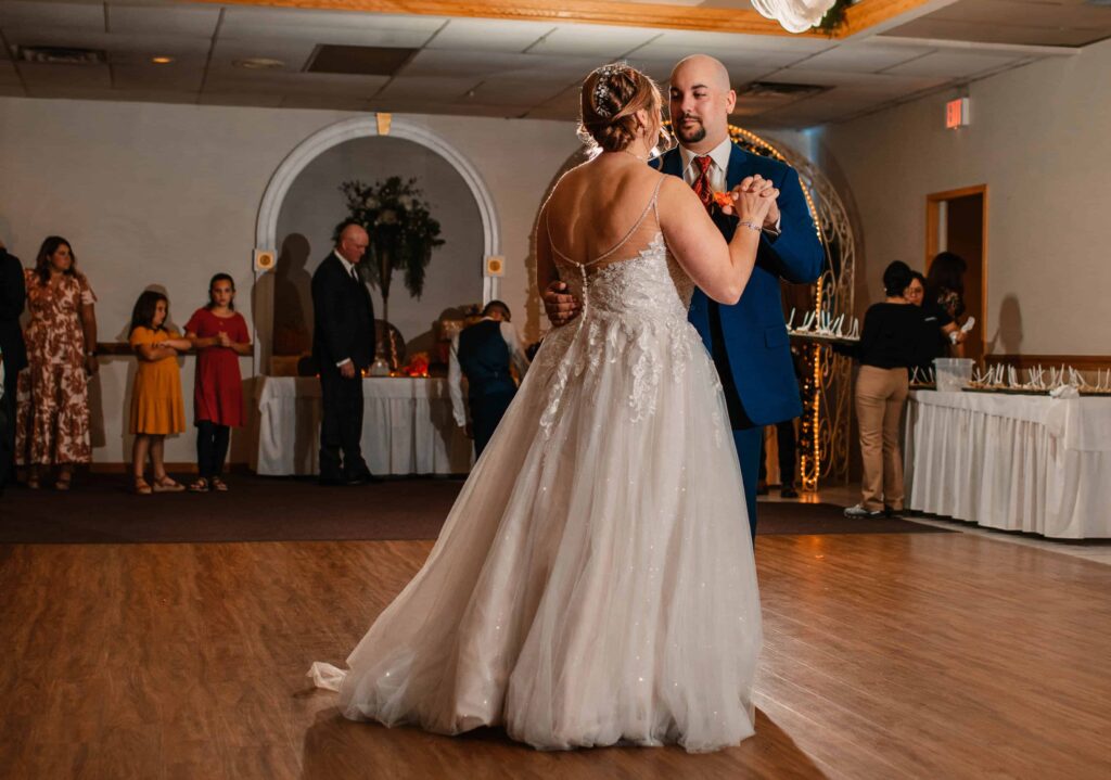 Couple dance for their first dance at their northeast ohio wedding 